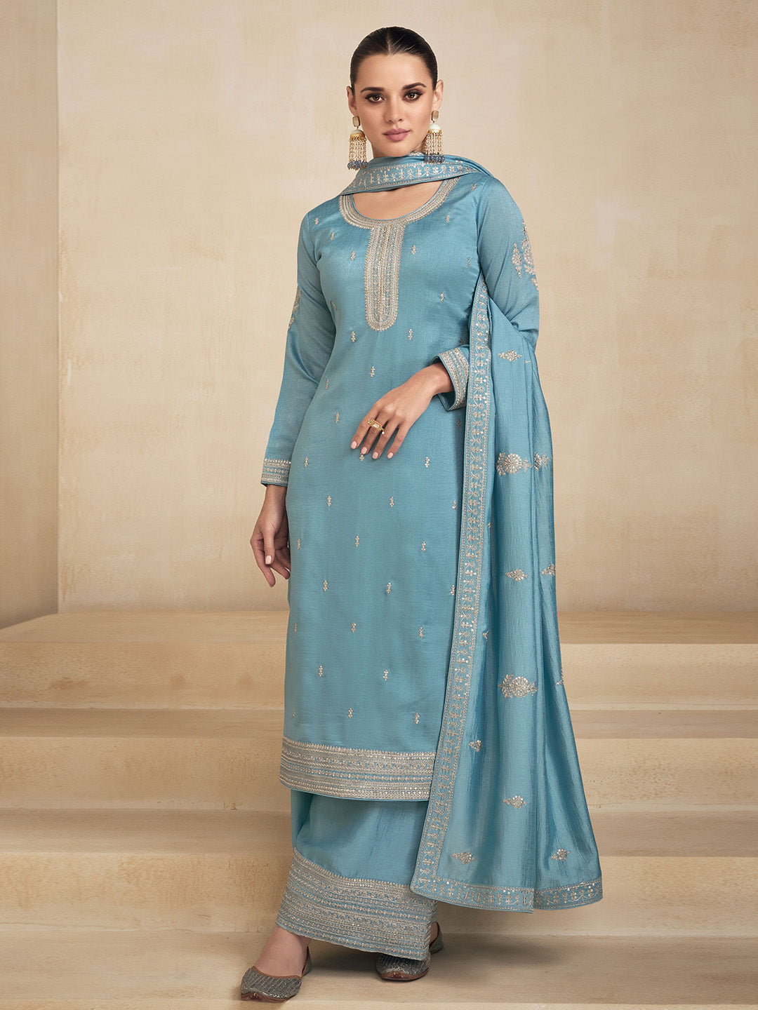 Embroidered &amp; Sequin work Semi Stitched Suit