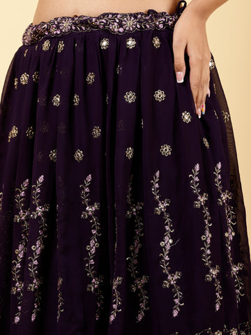 Zari Embroidered Georgette Choli With Lehenga & Dupatta