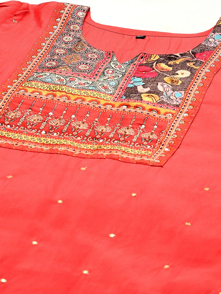 Printed Cotton Blend Kurta With Pants &amp; Dupatta