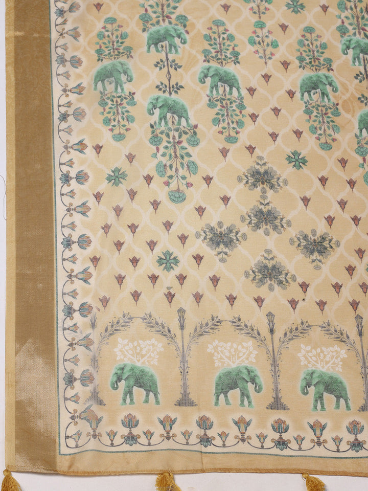 Embroidered Chanderi Kurta With Pant &amp; Dupatta