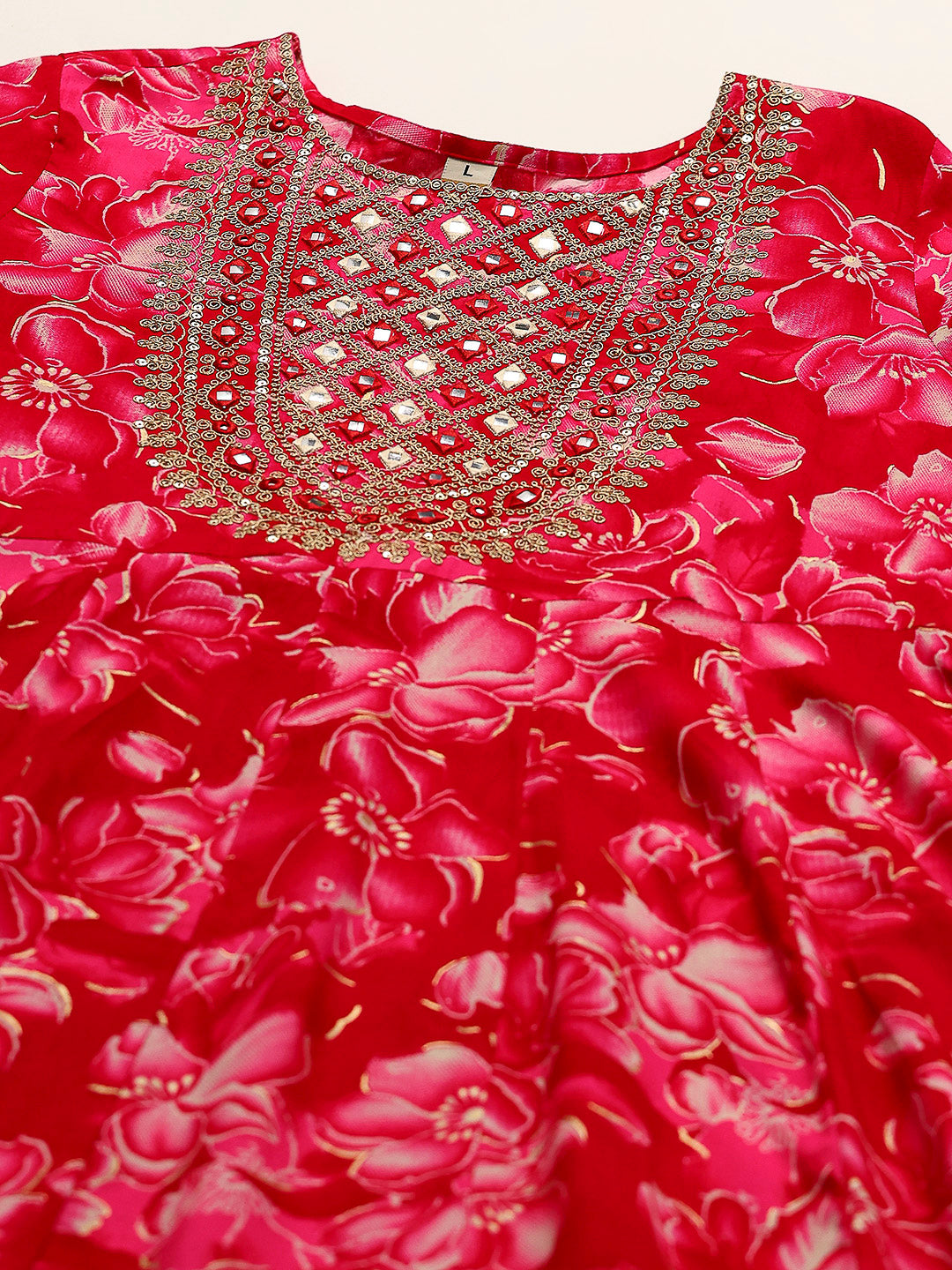 Embroidered Cotton Kurta With Pants &amp; Dupatta