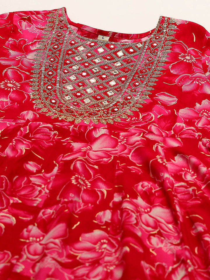 Embroidered Cotton Kurta With Pants &amp; Dupatta