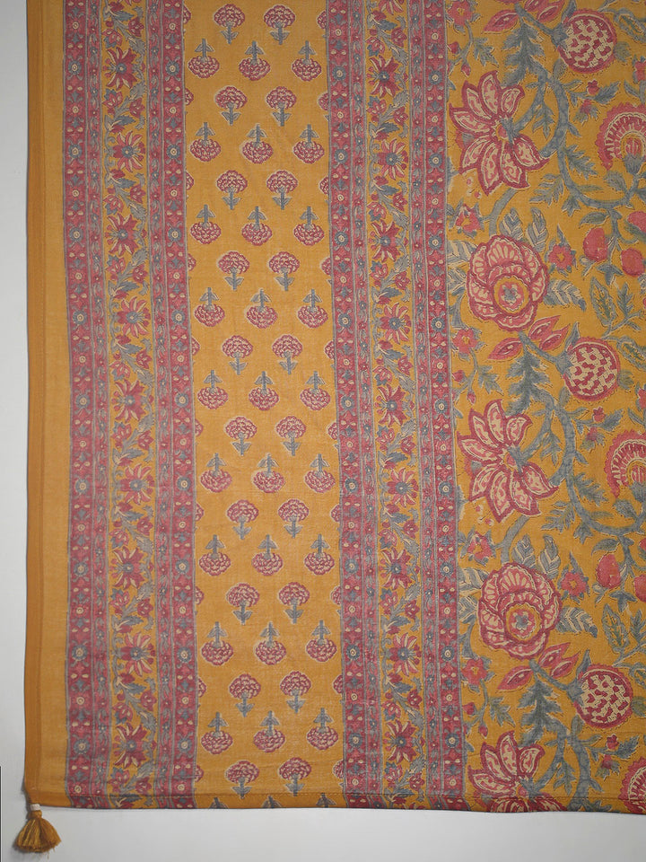 Mustard Cotton Blend Printed Straight Suit Set