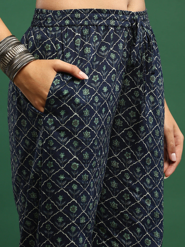 Printed Cotton Blend Kurta With Pant &amp; Dupatta