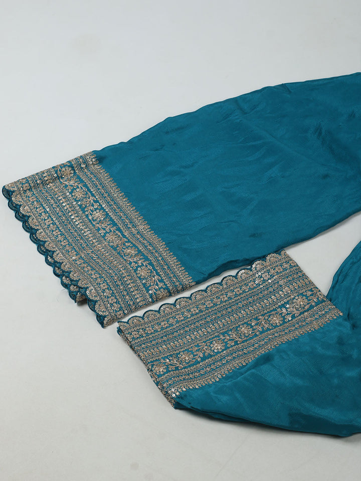 Embroidered Art Silk Unstitched Suit Piece With Dupatta