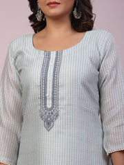 Neck Embroidery Art Tussar Kurta With Pants & Dupatta