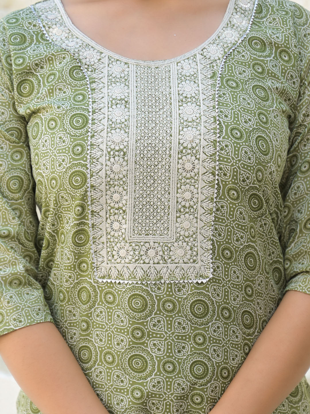 Floral Printed Cotton Kurta With Pants &amp; Dupatta