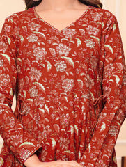 Printed Cotton Blend Kurta With Pants & Dupatta