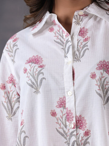 Floral Printed Cotton Blend  Kurta With Pants