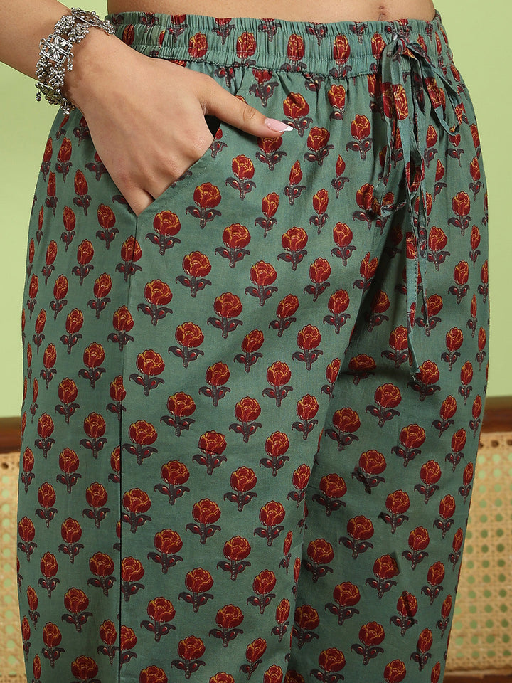 Printed Cotton Kurta With Pant &amp; Dupatta