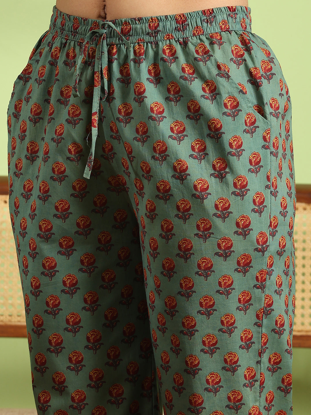 Printed Cotton Kurta With Pant &amp; Dupatta