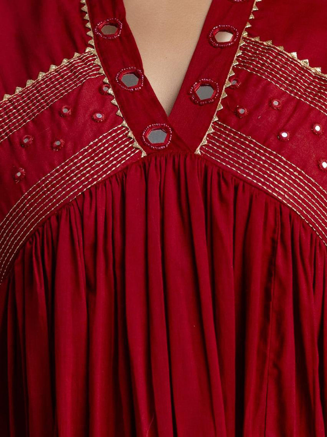Maroon Cotton Blend Embroidered Straight Suit Set