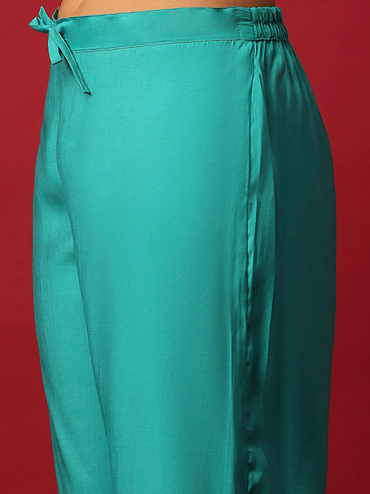 Printed Muslin Lake Blue Kurta With Pant &amp; Dupatta