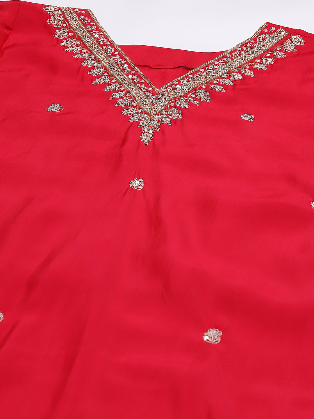 Embroidered Cotton Blend Kurta With Pants & Dupatta