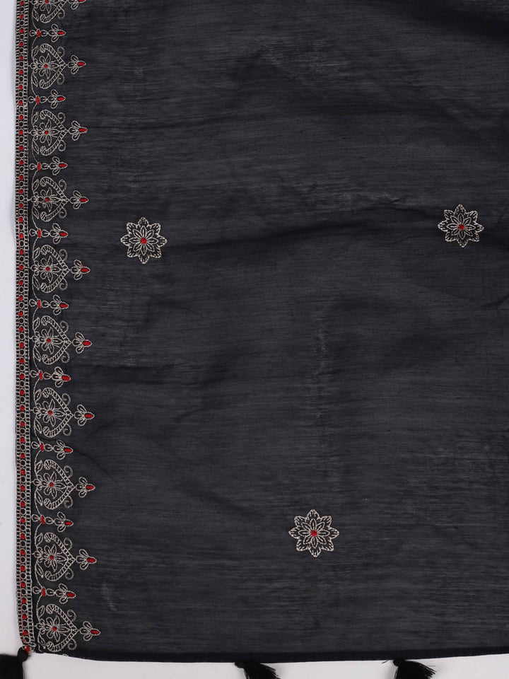 Embroidered Chanderi Kurta With Pants &amp; Dupatta