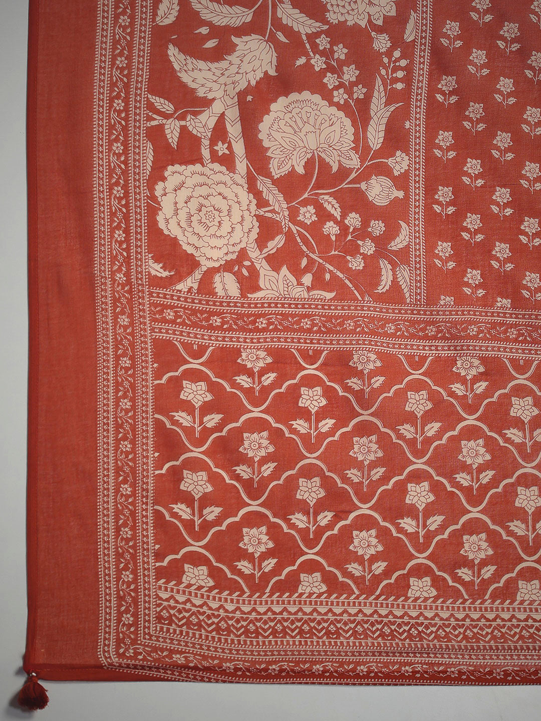 Rust Cotton Blend Printed A Line Suit Set