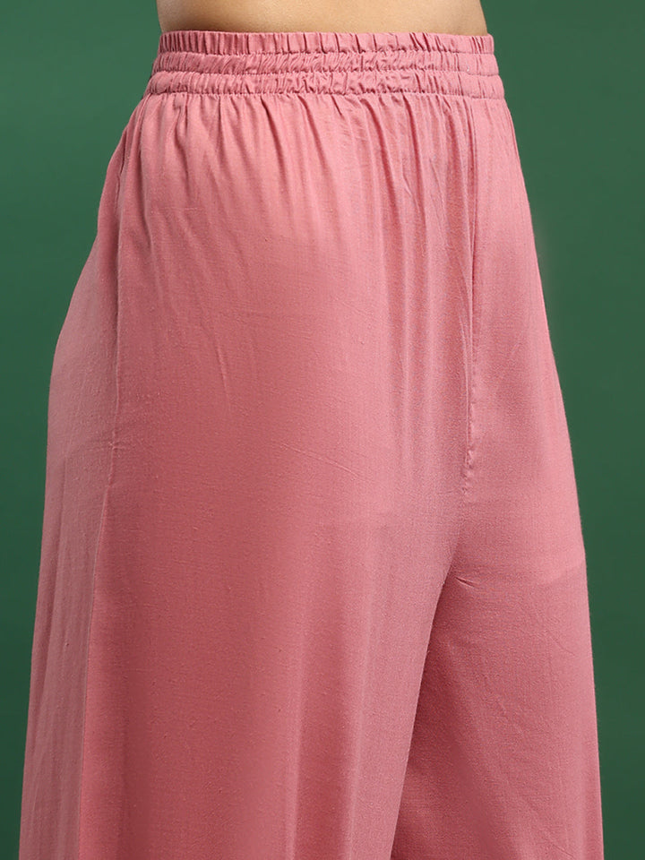 Embroidered Cotton Blend Kurta With Pant &amp; Dupatta