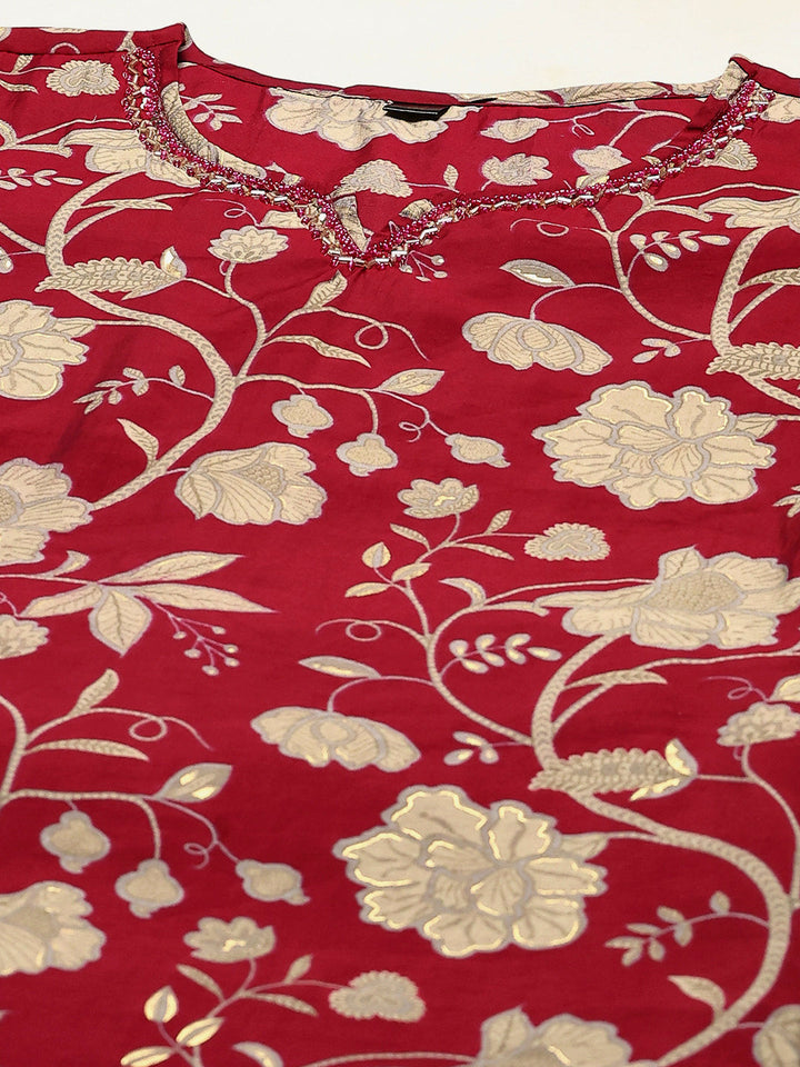 Printed Cotton Blend Kurta With Pants &amp; Dupatta