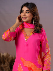 Neck Embroidery Organza Kurta With Pants & Dupatta