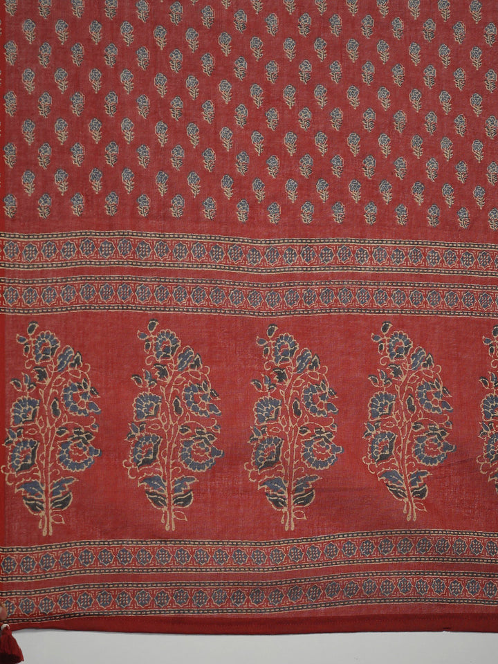 Maroon Cotton Blend Printed Straight Suit Set