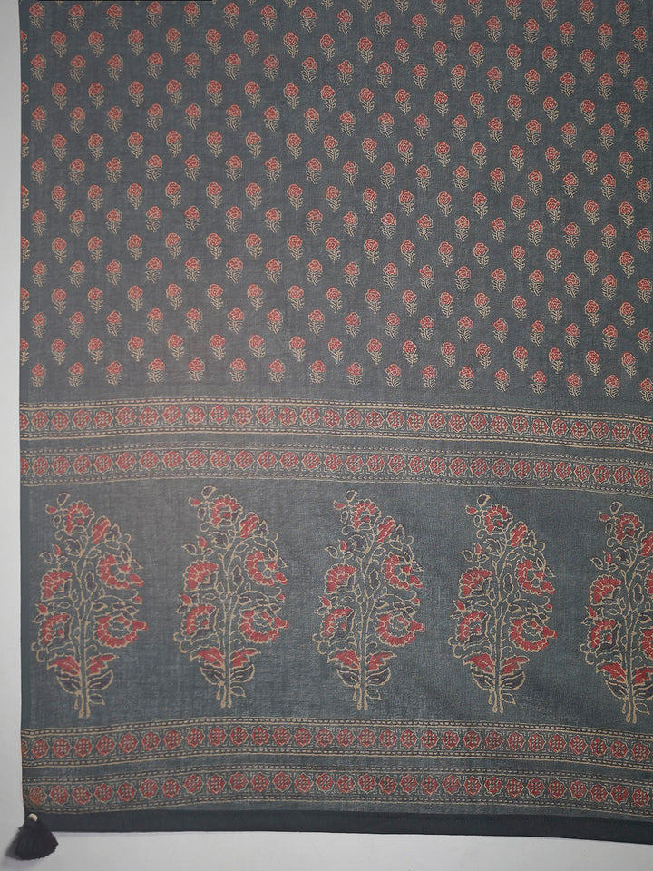 Bottle Green Cotton Blend Printed Straight Suit Set