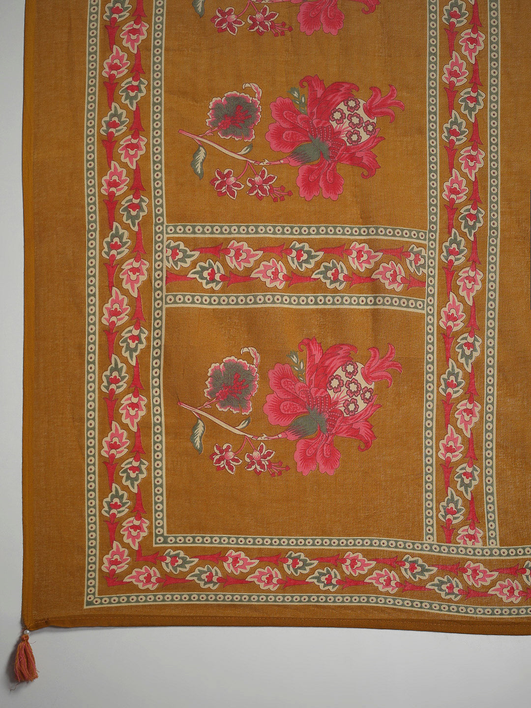 Mustard Cotton Blend Printed A Line Suit Set