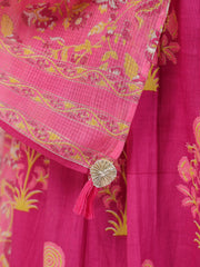 Floral Printed Cotton Blend Kurta With Pants & Dupatta