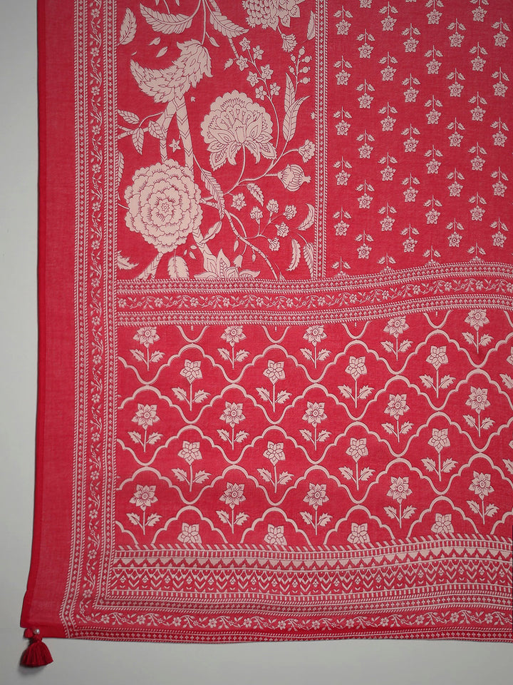 Hot Pink Cotton Blend Printed A Line Suit Set