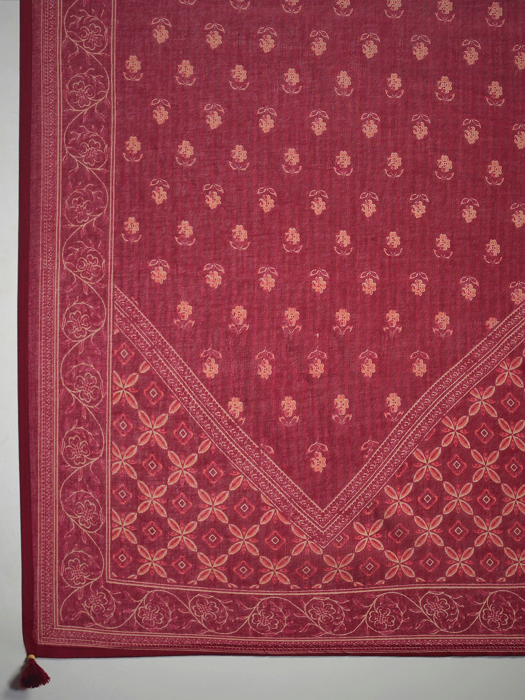 Wine Cotton Blend Printed A Line Suit Set