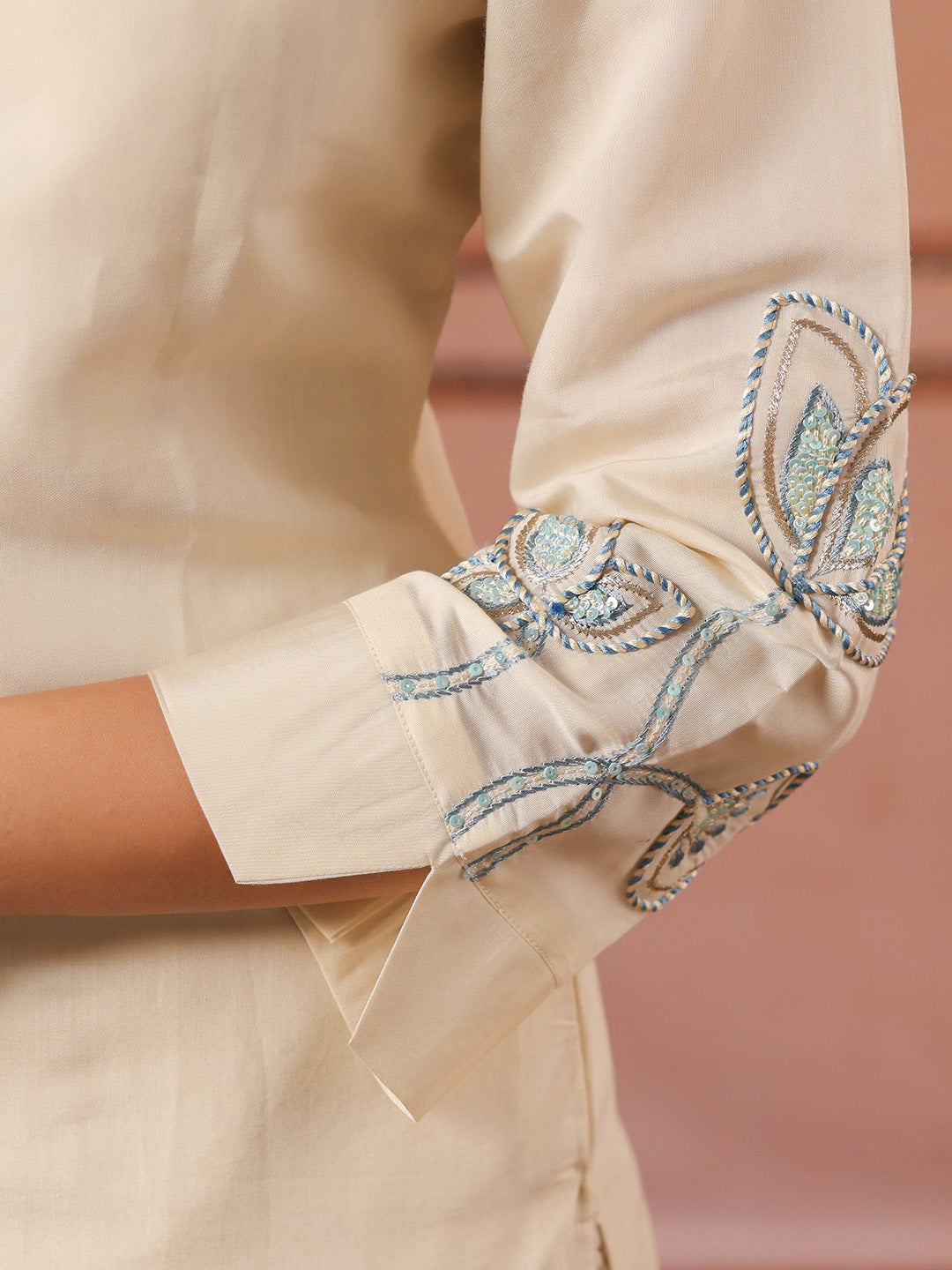 Embroidered Cotton Kurta With Pant &amp; Dupatta
