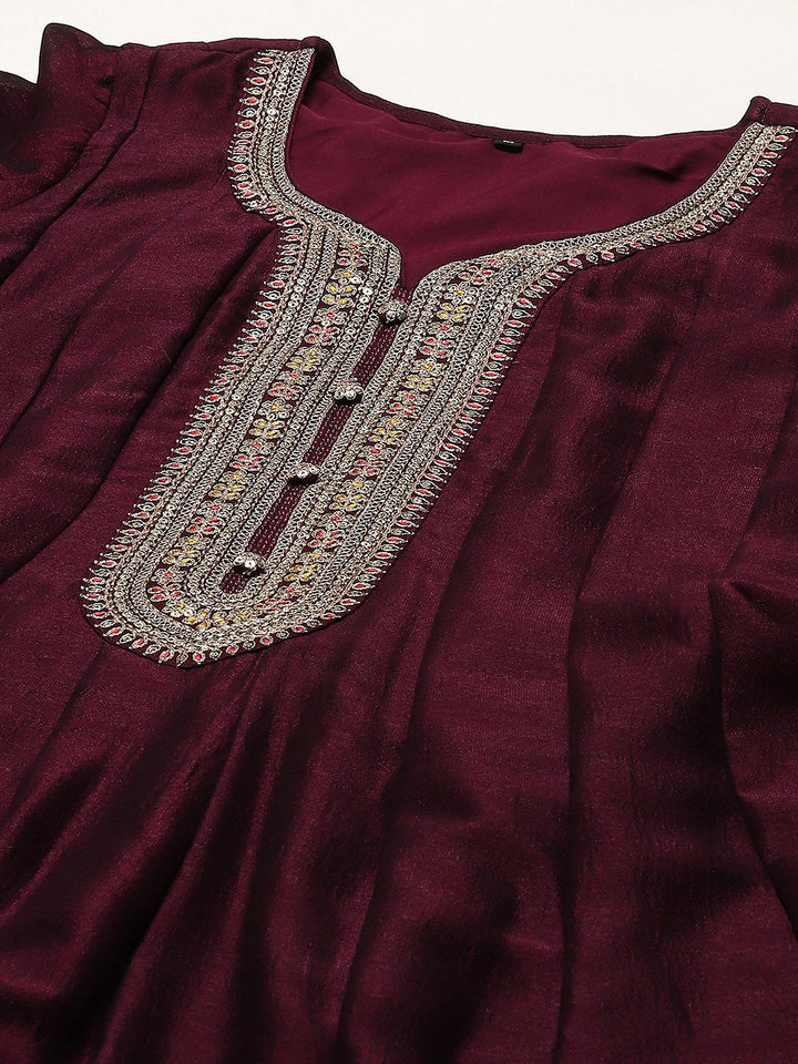 Zari Sequin Embroidery Art Silk Kurta With Pants &amp; Dupatta
