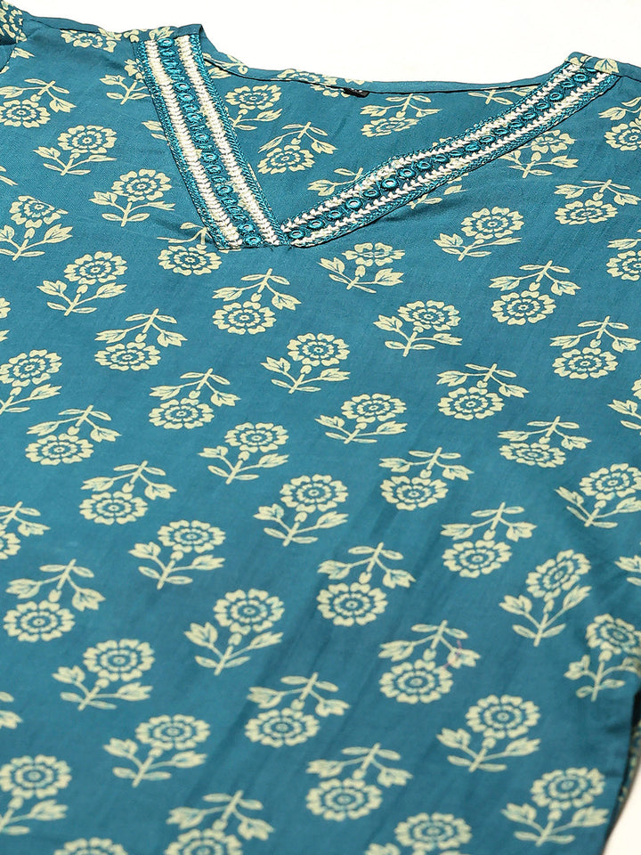 Printed Cotton Blend Kurta With Pants &amp; Dupatta