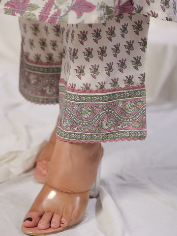 Floral Print Cotton Kurta With Pants & Dupatta