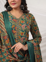 Printed Cotton Blend Kurta With Pants & Dupatta