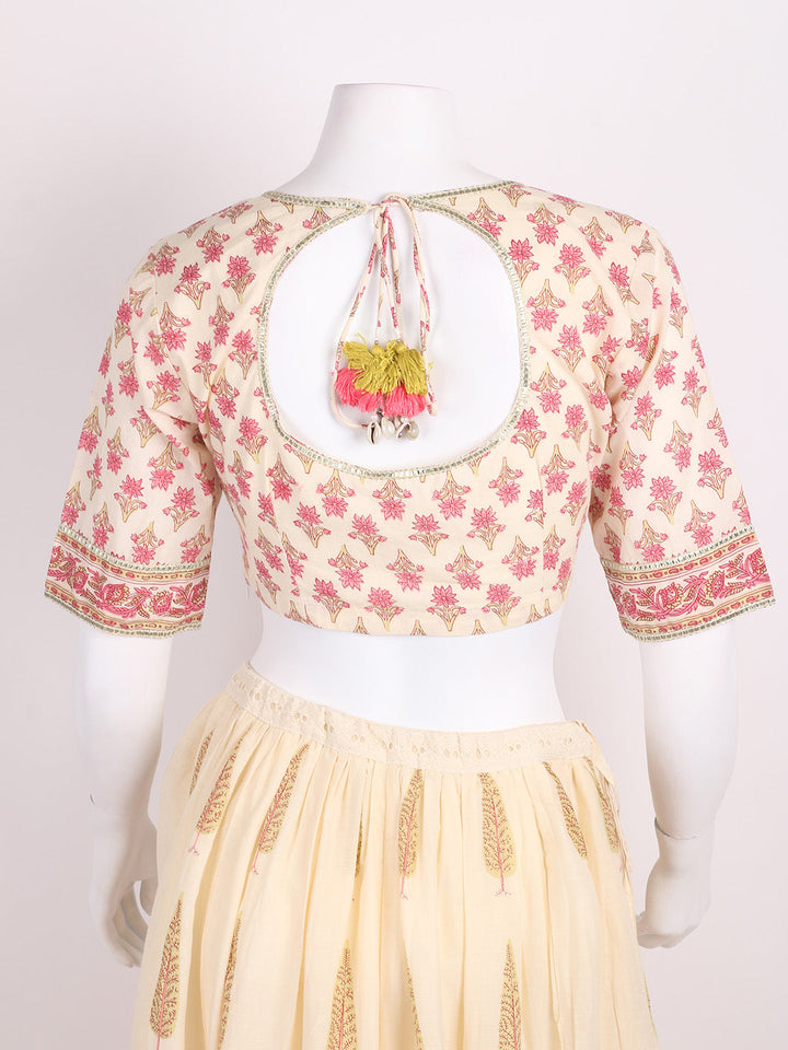 Floral Printed Cotton Choli With Lehenga &amp; Dupatta