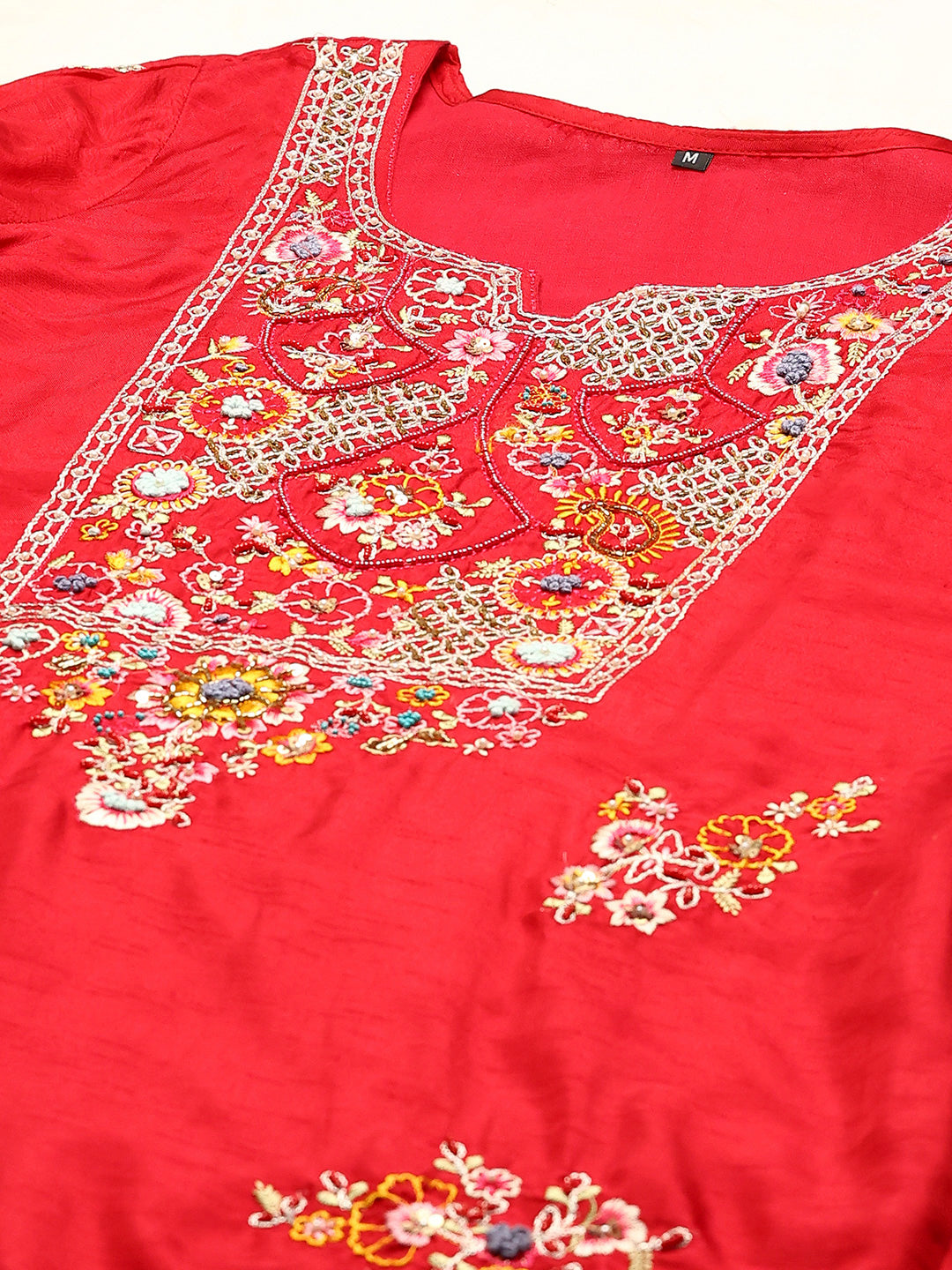 Resham Work Art Silk Kurta With Pants & Dupatta