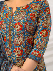 Printed Cotton Blend Kurta With Pants & Dupatta