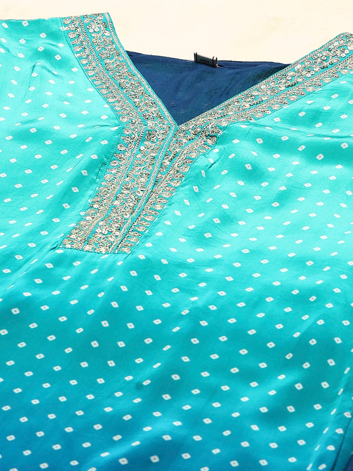 Bandhani Printed Crepe Kurta With Pants &amp; Dupatta