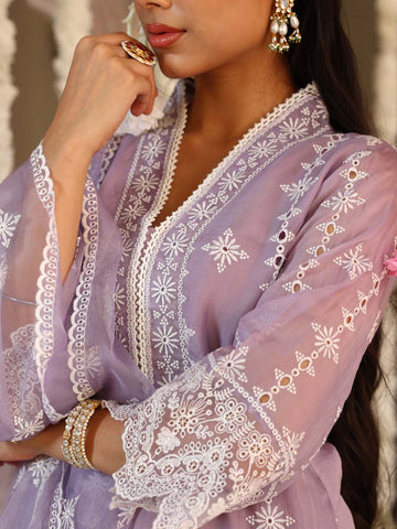 Embroidered Organza Kurta With Pants & Dupatta