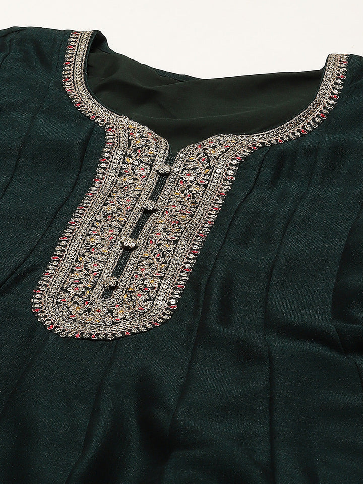 Zari Sequin Embroidery Art Silk Kurta With Pants &amp; Dupatta