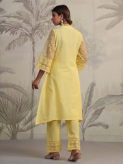 Schiffli Embroidery Kurta With Pants & Dupatta