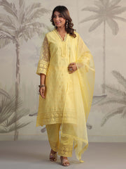 Schiffli Embroidery Kurta With Pants & Dupatta