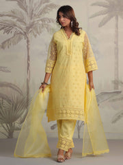 Schiffli Embroidery Kurta With Pants & Dupatta