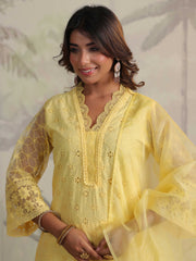 Schiffli Embroidery Kurta With Pants & Dupatta