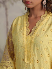 Schiffli Embroidery Kurta With Pants & Dupatta