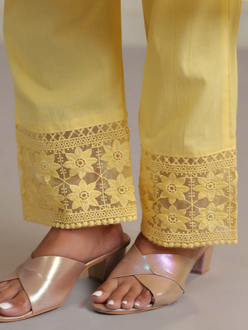 Schiffli Embroidery Kurta With Pants & Dupatta