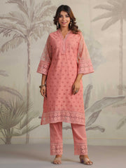 Schiffli Embroidery Kurta With Pants & Dupatta