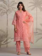 Schiffli Embroidery Kurta With Pants & Dupatta