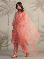 Schiffli Embroidery Kurta With Pants & Dupatta