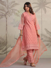 Schiffli Embroidery Kurta With Pants & Dupatta